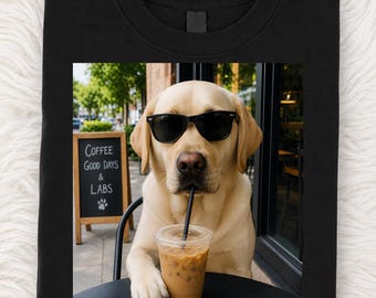 Chocolate Lab Coffee Funny Dog Cafe Lover Art PNG: Cute Labrador, Iced Coffee, Sunglasses, Dog Lover png, Animal Lover  (Digital Download)