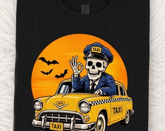 Halloween Skeleton Taxi Driver Costume Design PNG: Spooky Taxi Driver Halloween PNG Skeleton Cab Vintage Horror PNG  (Digital Download)