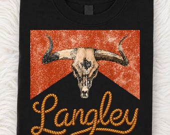 Retro Classic Langley Vintage PNG: Western Cow Skull Retro Rustic Ranch Name PNG Desert Rodeo Aesthetic (Digital Download)