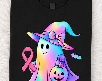 Pastel Ghost Witch Pink Ribbon PNG: Breast Cancer Awareness Halloween Ghost Pumpkin Bow png Spooky Support (Digital Download)