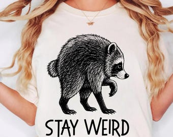 Stay Weird Funny Timothy Raccoon PNG: Vintage Raccoon Illustration Funny Animal Quote png Woodland Wildlife Graphic (Digital Download)
