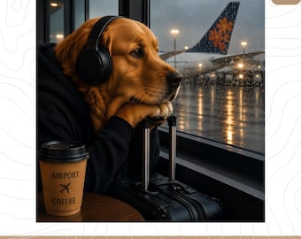 Golden Retriever Airport Travel Coffee Funny Dog Meme PNG: Wanderlust Pet Clipart Vacation Humor png Travel Dog Clipart   (Digital Download)