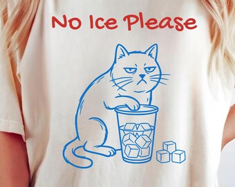 Sin hielo, por favor PNG: Ilustración de gato sarcástico, cita divertida PNG, dibujo lineal de arte con humor relajante (descarga digital)