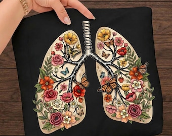 Pulmones hechos de flores (arte anatómico PNG), ilustración botánica de anatomía pulmonar floral, flores vintage respiratorias PNG (descarga digital)