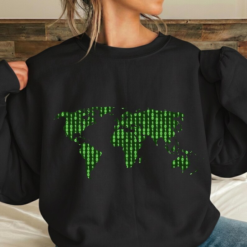 Cyber World Map Matrix PNG, Digital Global Data Binary Code png Tech Aesthetic Futuristic Art (Digital Download)