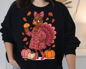 Boujee Turkey PNG, Trendy Thanksgiving PNG, Sassy Turkey PNG, Chic Autumn Leopard Print Turkey Digital Download