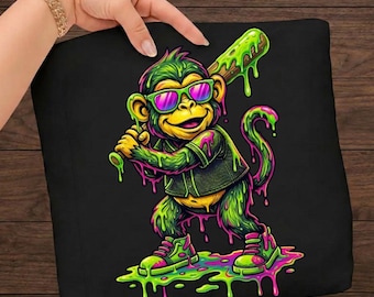 Mono de béisbol con goteo divertido PNG: Dibujos animados de animales de béisbol para niños y jóvenes PNG Grafiti de mono con goteo (Descarga digital)