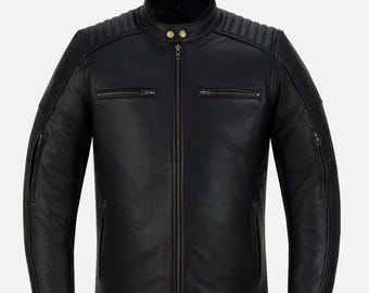 Motorcycle Jacket, Distressed Cowhide Leather, Warm Lining Zip YKK