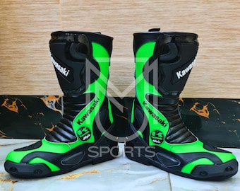 Kawasaki Ninja Racing Boots | CE Level 2 Leather Motorcycle Shoes | All Sizes & Colors Available
