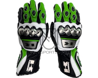 Kawasaki Ninja Motorbike Racing Leather Gloves | New Motorcycle Biker Gloves Available in All Sizes and Colors