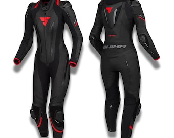 SHIMA Miura RS Ladies Black Red One-Piece Leather Motorcycle Race Suit | Available in all sizes | CE Certified Level 1 Suit