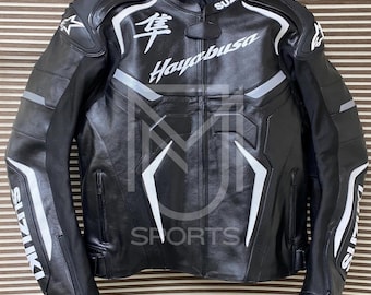Suzuki Hayabusa Leather Motorcycle Jacket | CE Certified Biker Gear | MJ Sports Racing Apparel
