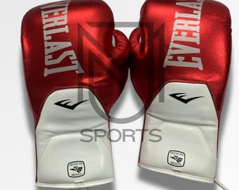 Everlast Elite Pro Leather Boxing Gloves | Lace-Up Sparring Training | Red Color | All Sizes Available
