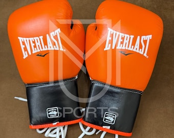 エバーラスト エリート プロ レザー ボクシンググローブ | オレンジブラックカラー - レースアップ式 スパーリング トレーニング用 プロ仕様グローブ
