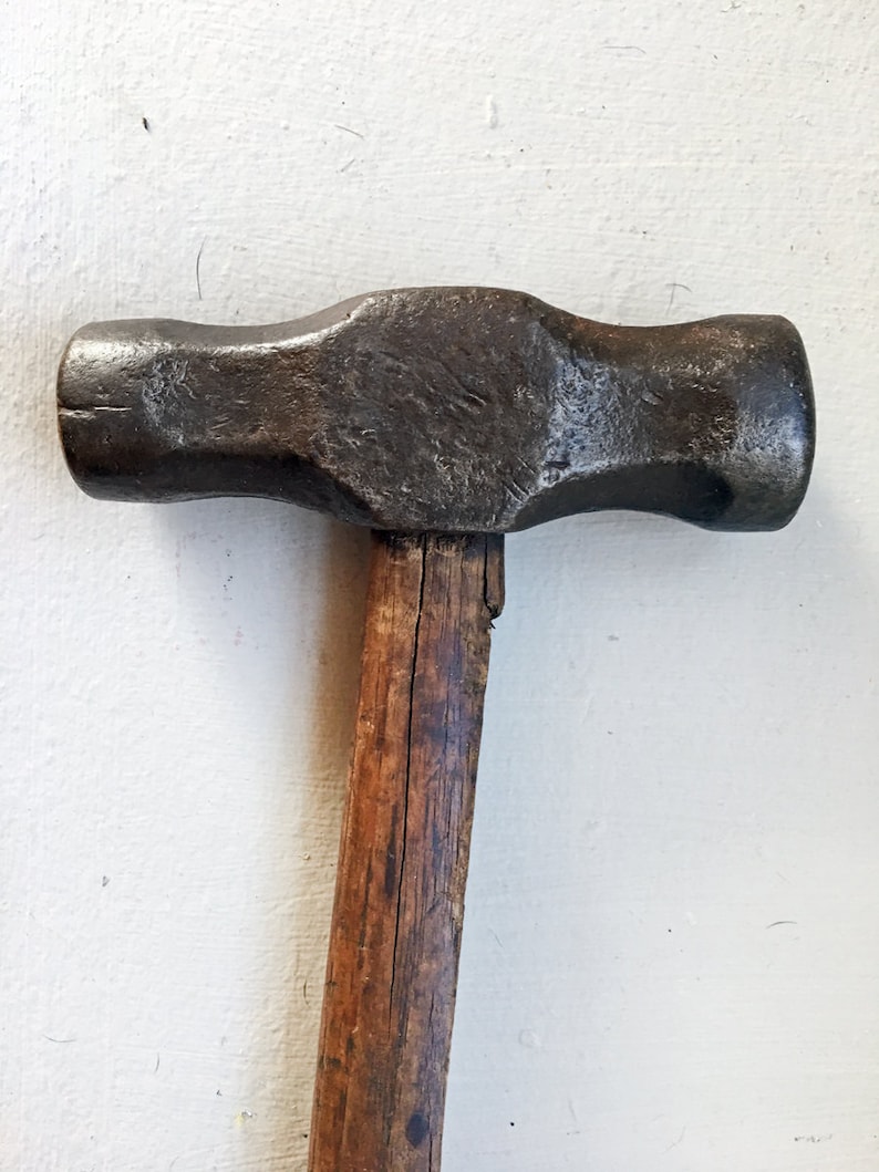Vintage Heavy 3 Lb Two Faces Blacksmith Hammer Original Hickory Handle