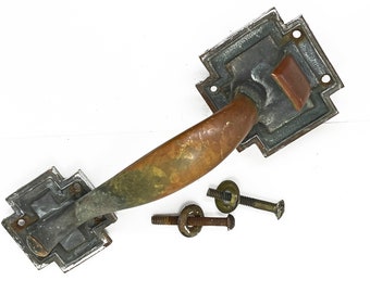 Antique 1800s Solid Brass Door,Gate Handle Pull with Tumb Latch.Heavy. 9". use or Display.Collectible.