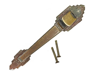 Antique 1800s Solid Brass Door,Gate Handle Pull with Tumb Latch. Heavy and 10"H,  Use or Display.    Collectible.  Heavy Patina