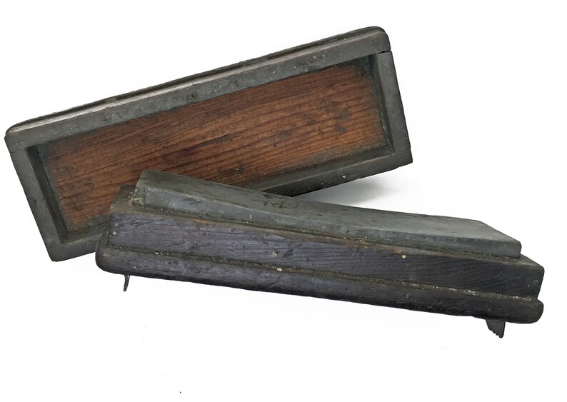 Antique Wood Block Sharpening OIL STONE. Antiskid Brass Etsy