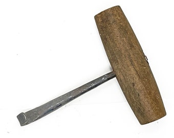 Antique Vintage 1800s Small Hand Forged Steel Newspaper Hook,Hay,Ice,Spring Puller,etc.HOOK. 3"Long, Hook 1/2",  Wooden Handle. Use,Display.