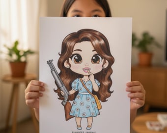 May include: A colorful illustration of a cartoon character holding a rifle. The character has brown hair and is wearing a blue dress with white flower patterns. The illustration has the text "KUMANDER LIWAYWAY" at the bottom.