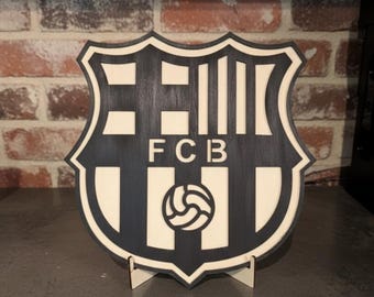 Emblema de fútbol de madera cortado con láser, decoración 3D para fanáticos del deporte