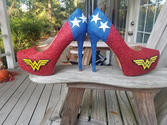 Delicacy Wonder Woman Hand Made Red Glitter Sparkle Stiletto Platform Heels  7.5 | eBay