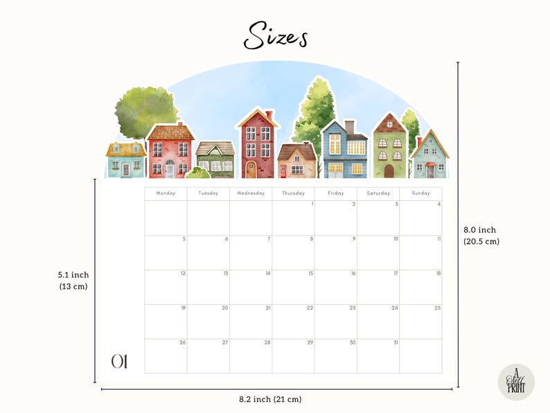 2026 Watercolor Houses 3D Desk Calendar and Planner (PDF) - Etsy