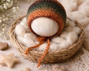 Newborn Knit Bonnet , Rustic Ombre Newborn Photo Prop