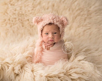 Newborn Fur Teddy Bear Bonnet: Soft Unisex Photo Prop