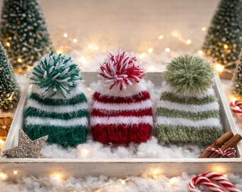 Newborn Pom-Pom Beanie Hat (0–3 Months) – Cozy Striped Winter Hat