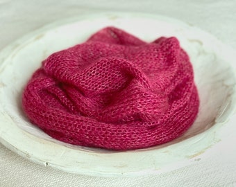 Écharpe en mohair rose framboise, longue écharpe en tricot, écharpe en mohair tricoté 60 pouces