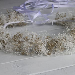 White and Champagne Sparkle baby breath crown,flower girl,wedding accessories, Glittered floral crown image 6