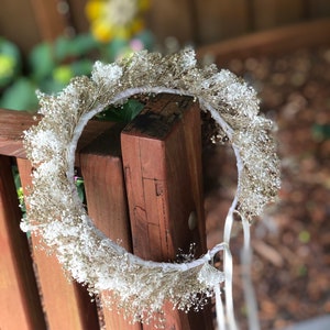 White and Champagne Sparkle baby breath crown,flower girl,wedding accessories, Glittered floral crown image 3