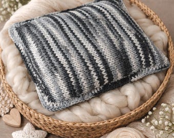 Newborn Posing Pillow | Knit Baby Photography Prop | Neutral Gray Striped Pillow