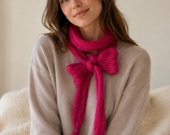 Cherry Pink Extra Long Mohair Scarf |  Soft Fluffy Mohair Blend Wrap | Lightweight Winter Scarf | Handmade Gift for Her