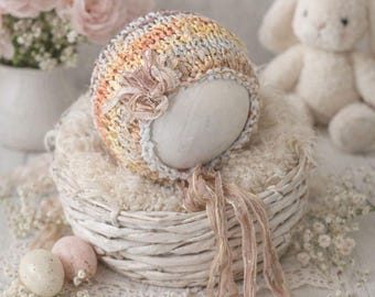 New born bonnet-Baby girl Bonnet-Hand-Knitted Newborn Bonnet – Soft Novelty Yarn Baby Hat