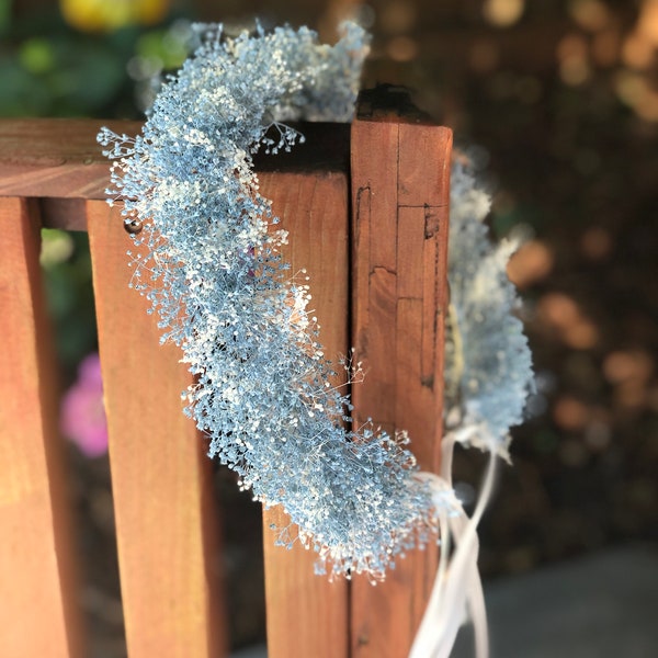 Real Dried Baby breath, Dried Baby Blue Gypsophila, Blue Baby Breath, Blue and White Floral wreath