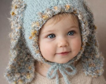Soft Knit Toddler Bonnet | Newborn Photography Prop | Vintage Style Baby Hat