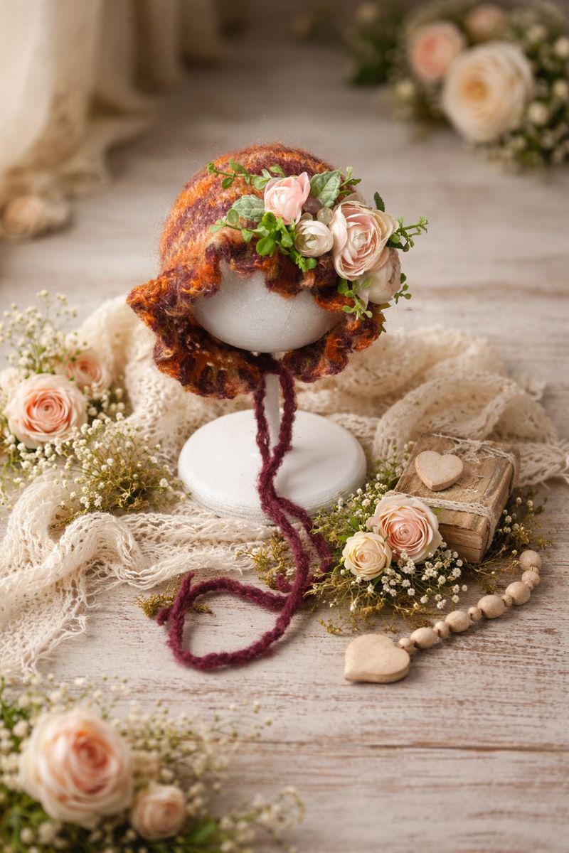 Autumn Bloom Newborn Bonnet – 0–3 Months | Hand-knit  display picture 3