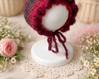 Handmade Knit Newborn Bonnet • Soft Baby Hat, Photo Prop
