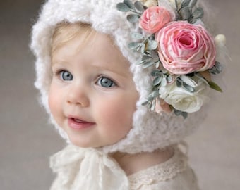 Babymütze aus Mohairgemisch - Vintage Style Handgestrickte Mütze (12-18 Monate)