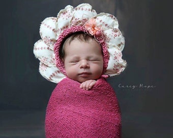 new born flower bonnet,summer bonnet,up cycled hat
