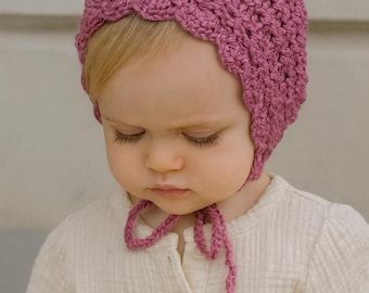 Handmade Knit Toddler Bonnet – Vintage Style Acrylic Baby Hat (12-24M)