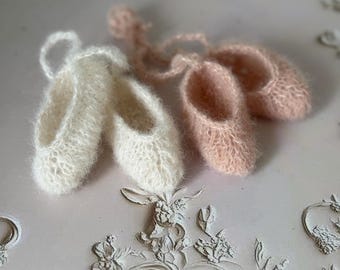 Newborn Mohair Ballerina Slippers: Knitted Baby Girl Gift