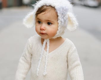 Hand Knit Baby Bonnet: Bulky Yarn Toddler Winter Hat