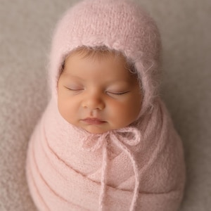 Hand-Knitted Newborn Bonnet, Soft Acrylic Baby Hat, Photography Prop