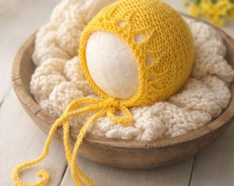 Hand Knit Baby Bonnet | Cozy Newborn Photography Prop | Spring Baby Hat