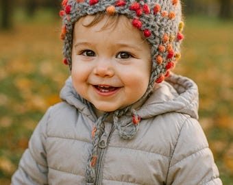 Hand-Knit Pompom Baby Bonnet – Acrylic Fall Hat, 12-18 Months