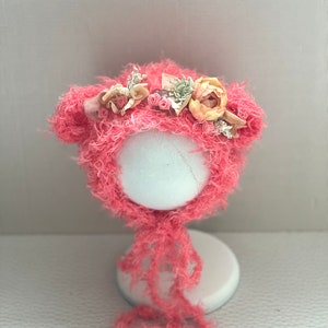 New born baby girl  Teddy Bonnet, New Born teddy Bonnet with flowers