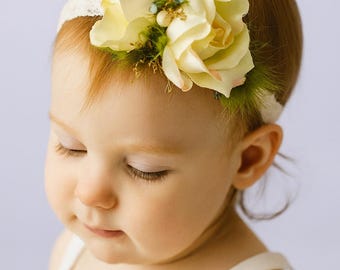 Light Yellow Floral Headband: Lace Flower Crown, Sitter Photography Prop